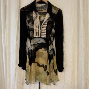 Bl^nk London Black Floral Tunic Dress Size XS Shear Beaded Long Sleeve Boho